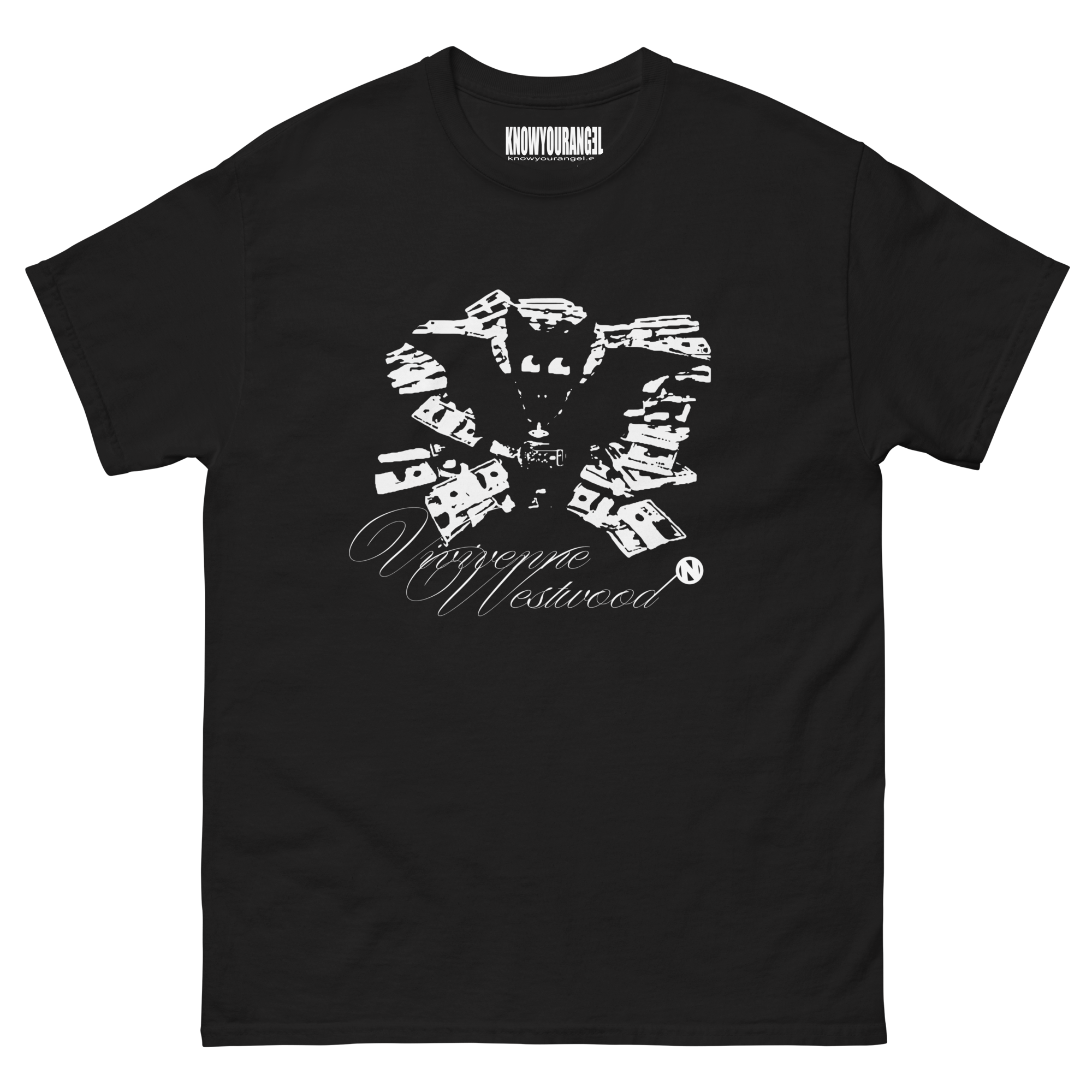 FASHION CAT t-shirt with cat-bat hybrid in designer gear and money background