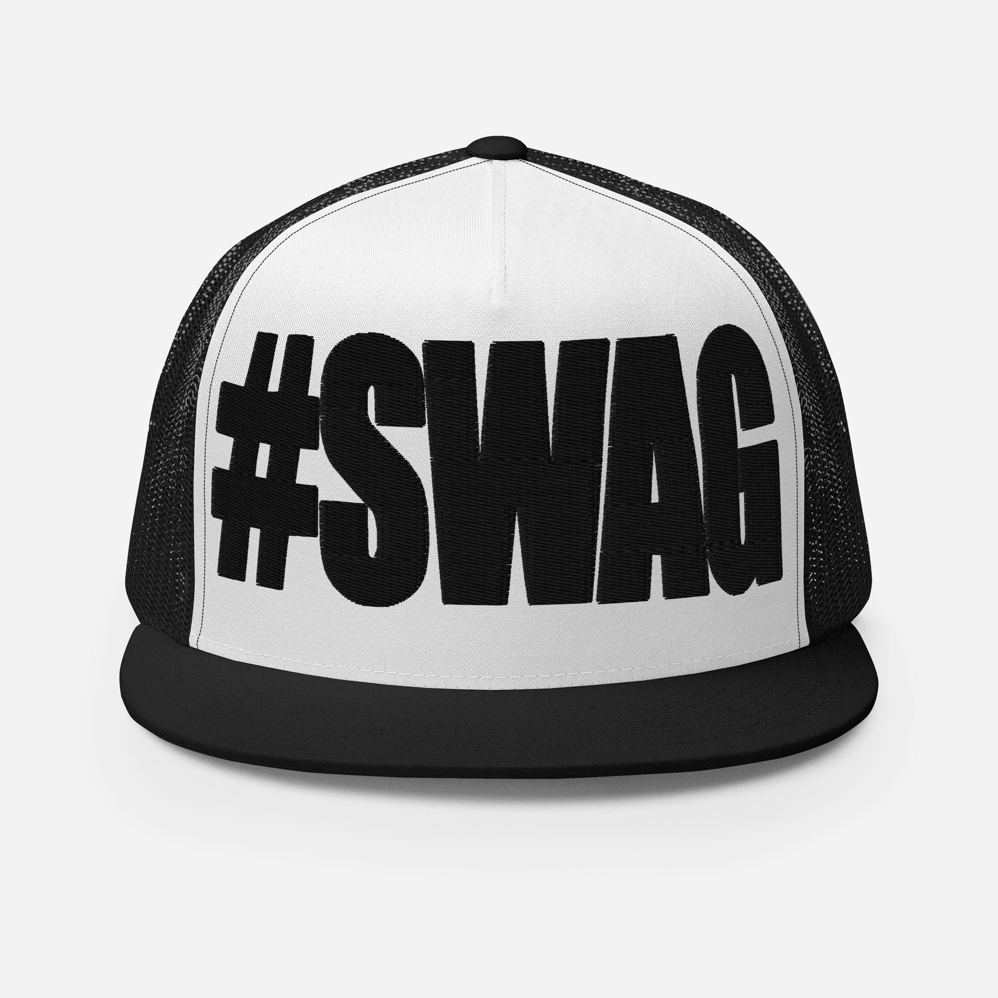 SWAG TRUCKER CAP with bold #SWAG text and streetwear aesthetic