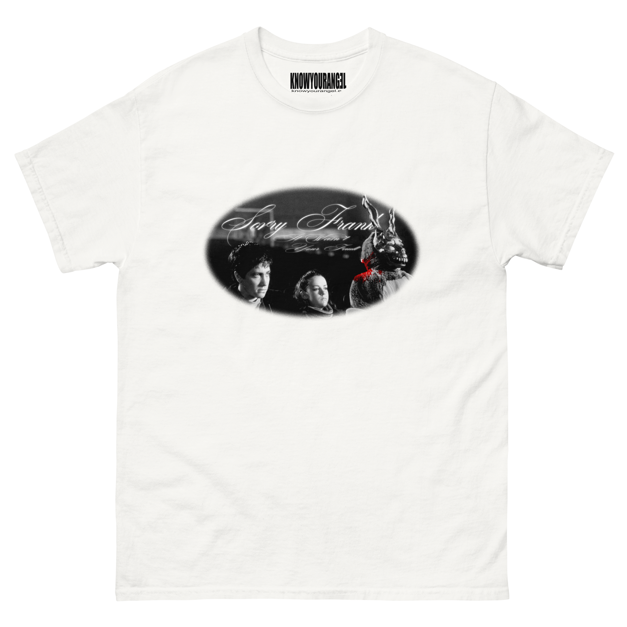 DONNIE DARKO TEE shirt featuring Frank in the cinema with “Sorry Frank” text